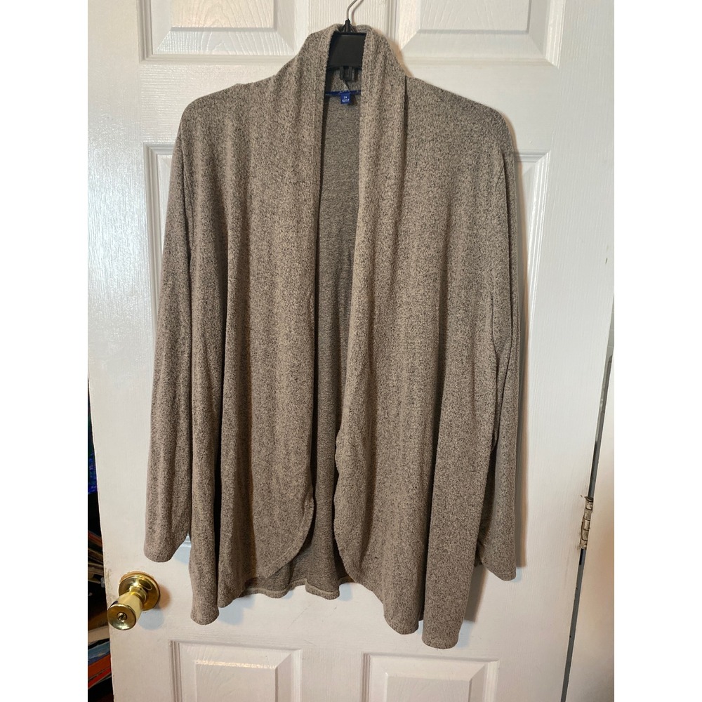 Apt. 9 Womens 2X Open Front Cardigan Sweater Heathered Taupe Gray Shawl Collar